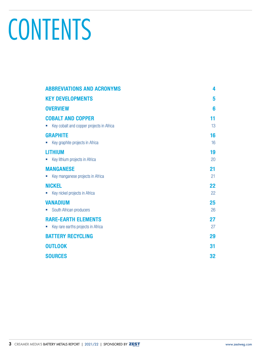 Battery Metals 2021/22 Demand for battery metals surging Creamer